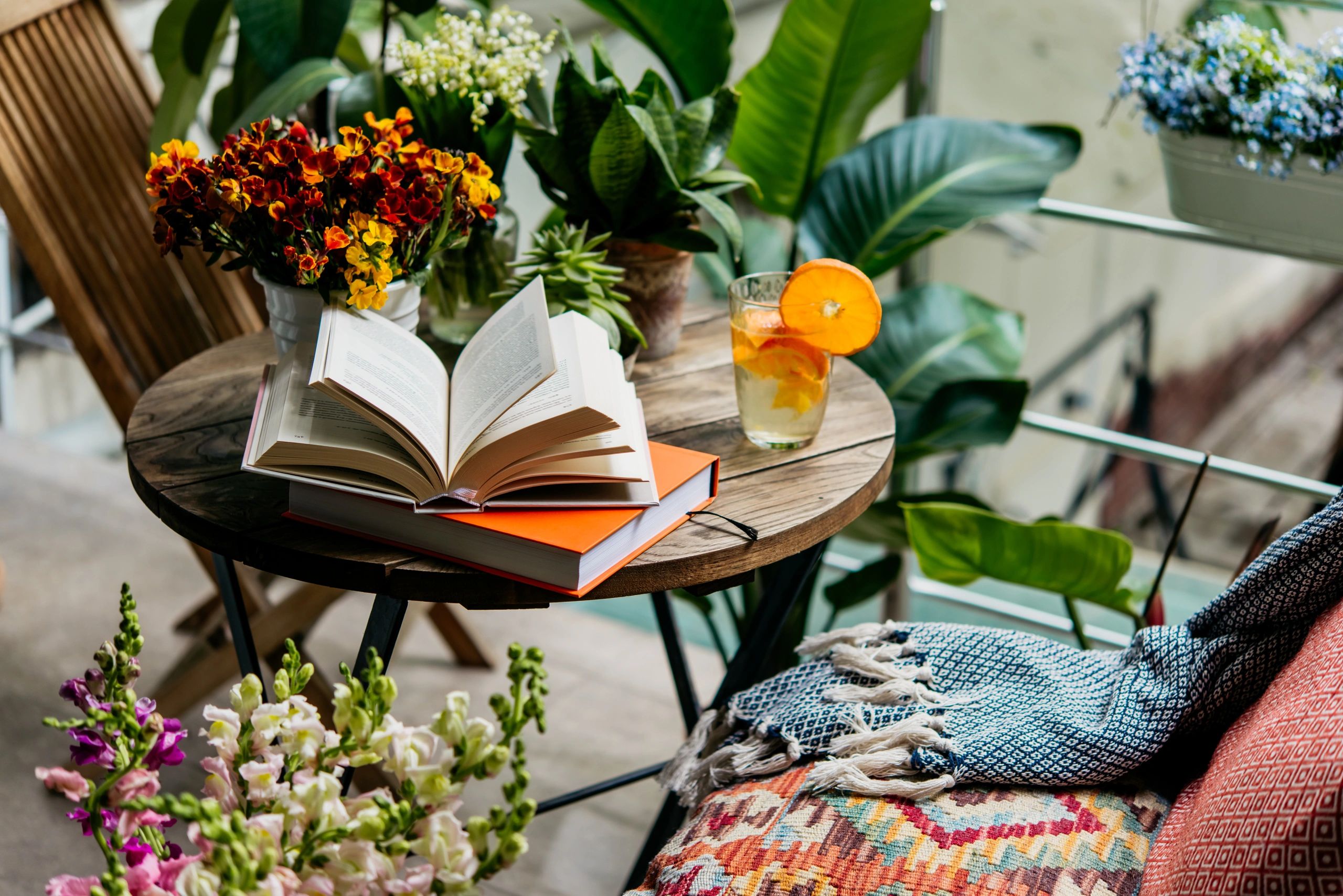 Outdoor reading with flowers and lifestyle